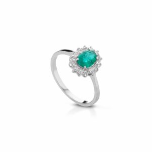 Anello diamanti e smeraldo in oro bianco 18kt, Le lune gioielli